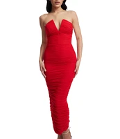 Dress the Population Ferra V-Neck Sleeveless Ruched Midi Bodycon Dress