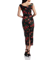 Dress the Population Floral Print Boat Neck Sleeveless Bow Detail Bodycon Dress