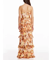 Dress the Population Floral Sequin Strapless Neck Sleeveless Tiered Gown