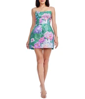 Dress the Population Floral Sequin Strapless Structure Sleeveless Mini Dress