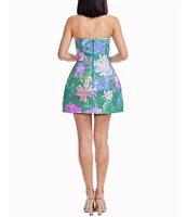 Dress the Population Floral Sequin Strapless Structure Sleeveless Mini Dress