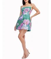 Dress the Population Floral Sequin Strapless Structure Sleeveless Mini Dress