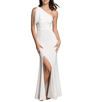 Dress the Population Georgina Asymmetrical Neck Sleeveless Bow Shoulder Maxi Dress