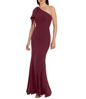 Dress The Population Georgina Bow Shoulder Front Slit Crepe Mermaid Gown