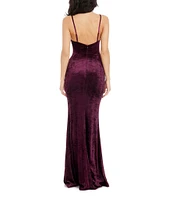 Dress the Population Giovanna Crushed Velvet Sequin Applique V-Neck Sleeveless Mermaid Gown