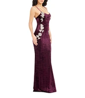 Dress the Population Giovanna Crushed Velvet Sequin Applique V-Neck Sleeveless Mermaid Gown