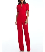 Dress the Population Gloria Collared Zip Neck Short Sleeve Wide Leg Jumpsuit