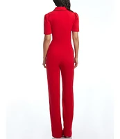 Dress the Population Gloria Collared Zip Neck Short Sleeve Wide Leg Jumpsuit