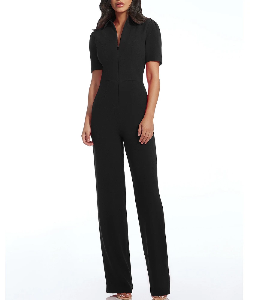 Dress the Population Gloria Collared Zip Neck Short Sleeve Wide Leg Jumpsuit