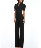 Dress the Population Gloria Collared Zip Neck Short Sleeve Wide Leg Jumpsuit