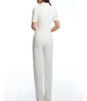 Dress the Population Gloria Collared Zip Neck Short Sleeve Wide Leg Jumpsuit