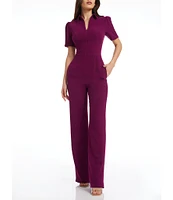 Dress the Population Gloria Collared Zip Neck Short Sleeve Wide Leg Jumpsuit