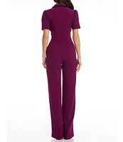 Dress the Population Gloria Collared Zip Neck Short Sleeve Wide Leg Jumpsuit