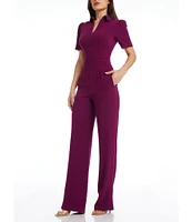 Dress the Population Gloria Collared Zip Neck Short Sleeve Wide Leg Jumpsuit