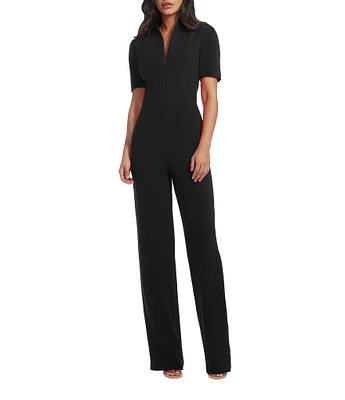 Dress the Population Gloria Collared Zip Neck Short Sleeve Wide Leg Jumpsuit