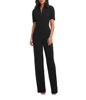 Dress the Population Gloria Collared Zip Neck Short Sleeve Wide Leg Jumpsuit