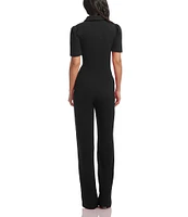Dress the Population Gloria Collared Zip Neck Short Sleeve Wide Leg Jumpsuit