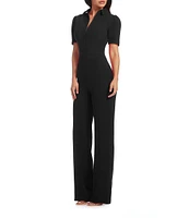 Dress the Population Gloria Collared Zip Neck Short Sleeve Wide Leg Jumpsuit