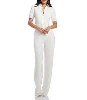 Dress the Population Gloria Collared Zip Neck Short Sleeve Wide Leg Jumpsuit