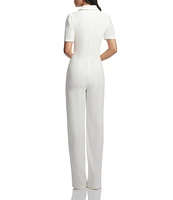 Dress the Population Gloria Collared Zip Neck Short Sleeve Wide Leg Jumpsuit