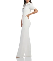 Dress the Population Gloria Collared Zip Neck Short Sleeve Wide Leg Jumpsuit