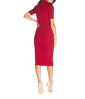 Dress the Population Gloria Front Zip Collar Neck Short Sleeve Side Zip Slit Midi Dress