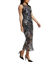 Dress the Population Helena Sequin Floral Round Neck Sleeveless Bodycon Midi Dress