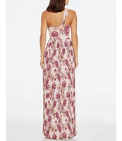 Dress the Population Idalia Floral Print One Shoulder Sleeveless Pleated Maxi Dress