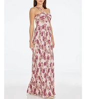 Dress the Population Idalia Floral Print One Shoulder Sleeveless Pleated Maxi Dress