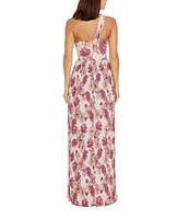 Dress the Population Idalia Floral Print One Shoulder Sleeveless Pleated Maxi Dress