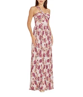 Dress the Population Idalia Floral Print One Shoulder Sleeveless Pleated Maxi Dress
