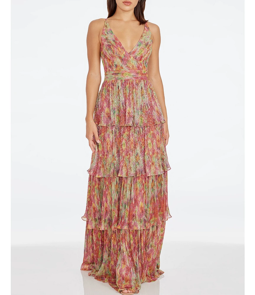 Dress the Population Lorain Surplice V-Neck Sleeveless Tiered Maxi Dress