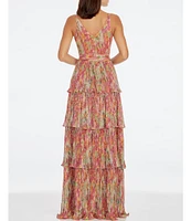 Dress the Population Lorain Surplice V-Neck Sleeveless Tiered Maxi Dress