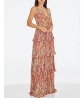 Dress the Population Lorain Surplice V-Neck Sleeveless Tiered Maxi Dress