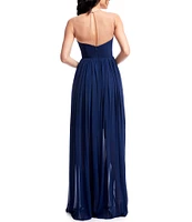 Dress the Population Illusion Plunge Neck Sleeveless Fit and Flare Gown