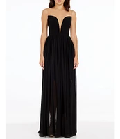 Dress the Population Illusion Plunge Neck Sleeveless Fit and Flare Gown