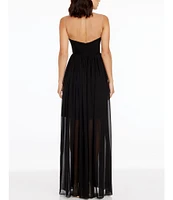 Dress the Population Illusion Plunge Neck Sleeveless Fit and Flare Gown