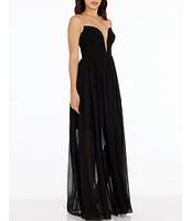 Dress the Population Illusion Plunge Neck Sleeveless Fit and Flare Gown