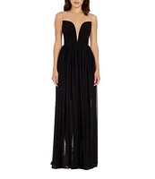 Dress the Population Illusion Plunge Neck Sleeveless Fit and Flare Gown