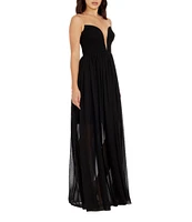 Dress the Population Illusion Plunge Neck Sleeveless Fit and Flare Gown