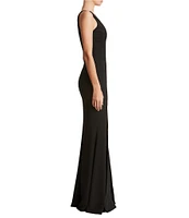 Dress the Population Iris Crepe Plunge V-Neck Thigh High Slit Sleeveless Gown