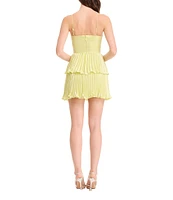 Dress the Population Jianna Metallic Georgette Sweetheart Neck Sleeveless Pleated Tiered A-Line Dress