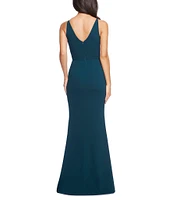 Dress the Population Jordan Side Ruched Front Slit Crepe Mermaid Gown