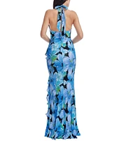 Dress the Population Kathleen Floral V-Neck Sleeveless Ruffle Trim Mermaid Dress