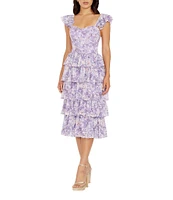 Dress the Population Kristen Sweetheart Neck Tiered Ruffle Midi Dress