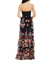 Dress the Population Layana Floral Sequin Strapless Sweetheart Neck Sleeveless Tiered Gown