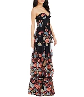 Dress the Population Layana Floral Sequin Strapless Sweetheart Neck Sleeveless Tiered Gown