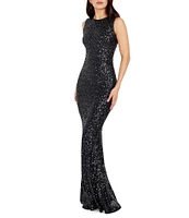 Dress the Population Leighton Sequin Round Neck Sleeveless Mermaid Gown