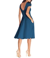 Dress the Population Livia Boat Neck Cap Sleeve Pleated Side Pocket Dress