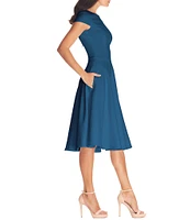 Dress the Population Livia Boat Neck Cap Sleeve Pleated Side Pocket Dress